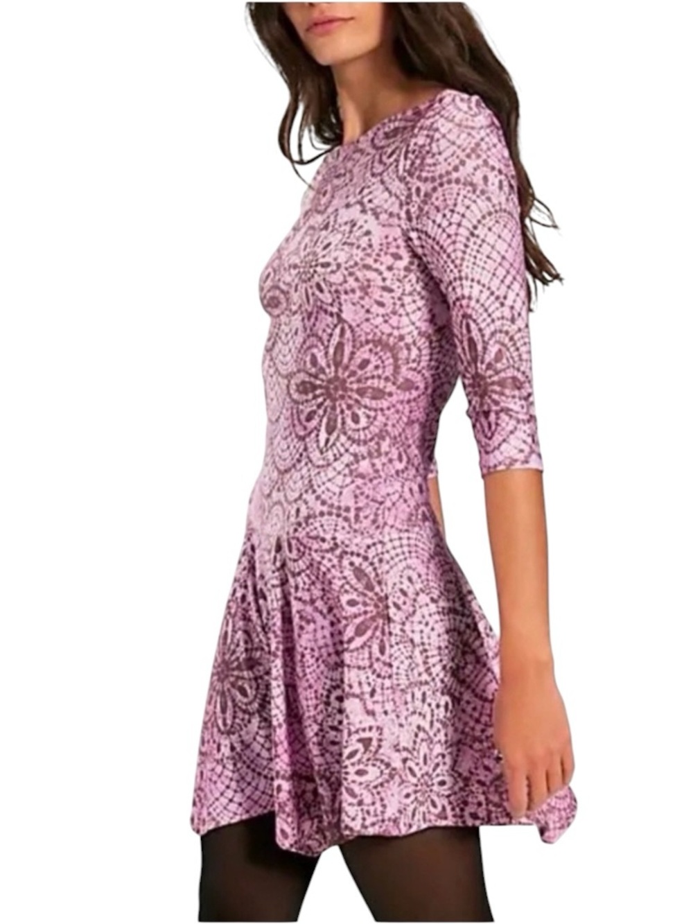 NWT $148 Free People Lilac Lace Print Fit & Flare Dress. Mini “Relish” Sz. S